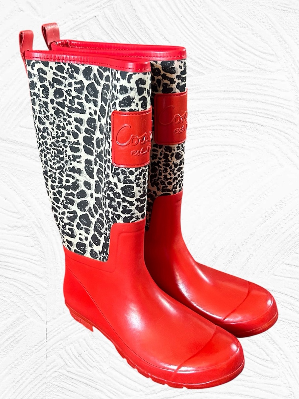 Coach Red Animal Print Rain Boots Size 9